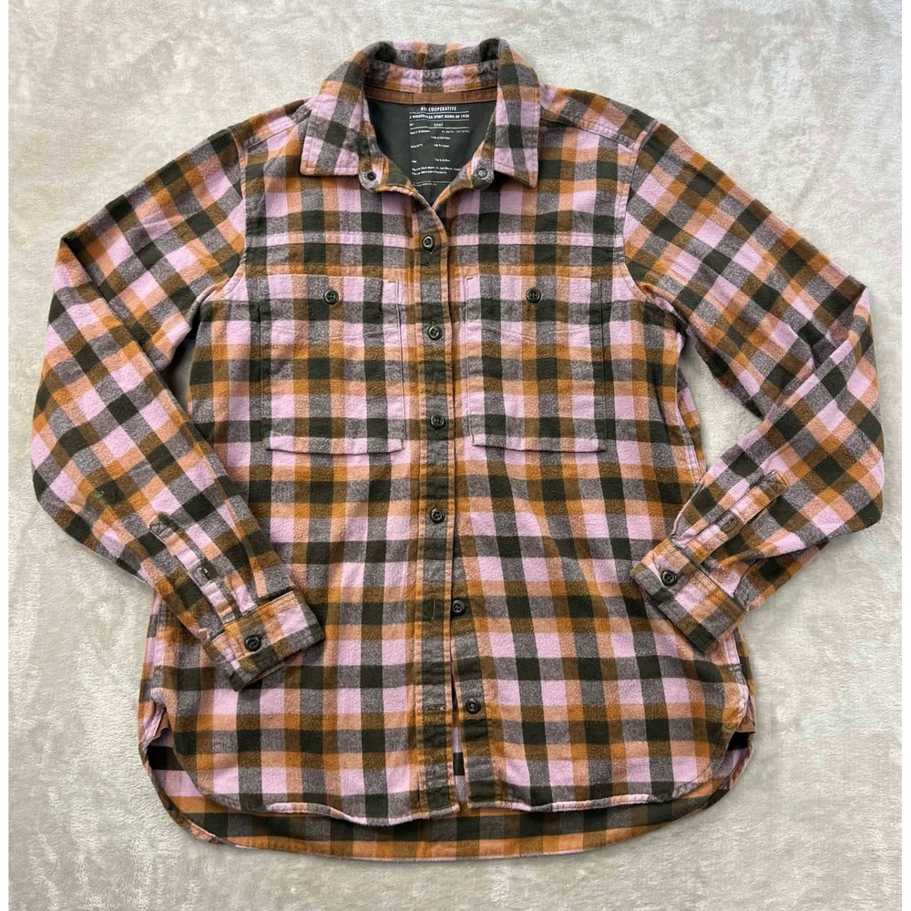 EUC REI Co-op Womens Pink Orange Plaid Flannel Button Down Shirt Size Small